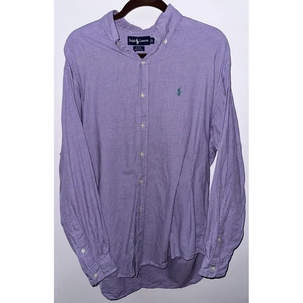 Polo Ralph Lauren Blake Purple Houndstooth Long Sleeve Button Down Mens Large‎